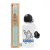 Easter Set, metallic aluminum water bottle (500ml) & scented flat candle (30cm) (TURQUOISE)