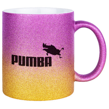 Pumba, Κούπα Χρυσή/Ροζ Glitter, κεραμική, 330ml