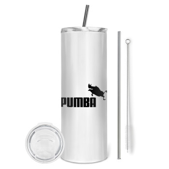 Pumba, Eco friendly ποτήρι θερμό (tumbler) από ανοξείδωτο ατσάλι 600ml, με μεταλλικό καλαμάκι & βούρτσα καθαρισμού