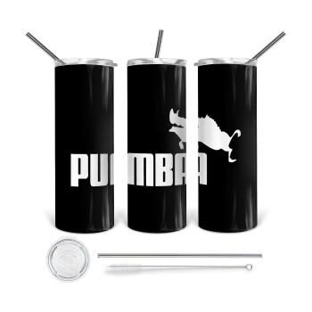 Pumba, 360 Eco friendly ποτήρι θερμό (tumbler) από ανοξείδωτο ατσάλι 600ml, με μεταλλικό καλαμάκι & βούρτσα καθαρισμού