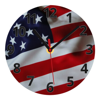 USA Flag, Ρολόι τοίχου γυάλινο (20cm)
