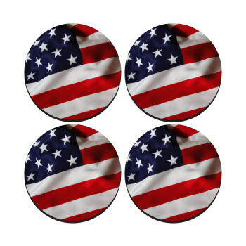 USA Flag, SET of 4 round wooden coasters (9cm)