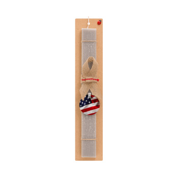Σημαία Αμερικής, Πασχαλινό Σετ, ξύλινο μπρελόκ & πασχαλινή λαμπάδα αρωματική πλακέ (30cm) (ΓΚΡΙ)