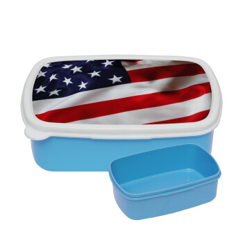 USA Flag, ΜΠΛΕ παιδικό δοχείο φαγητού (lunchbox) πλαστικό (BPA-FREE) Lunch Βox M18 x Π13 x Υ6cm