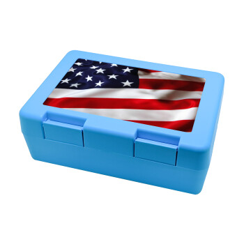 USA Flag, Children's cookie container LIGHT BLUE 185x128x65mm (BPA free plastic)