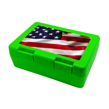 Σημαία Αμερικής, Παιδικό δοχείο κολατσιού ΠΡΑΣΙΝΟ 185x128x65mm (BPA free πλαστικό)