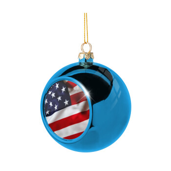 USA Flag, Blue Christmas tree ball ornament 8cm