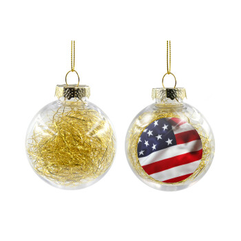 Σημαία Αμερικής, Χριστουγεννιάτικη μπάλα δένδρου διάφανη με χρυσό γέμισμα 8cm