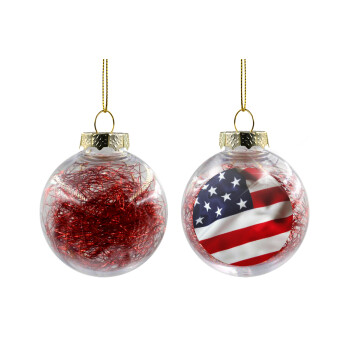 USA Flag, Transparent Christmas tree ball ornament with red filling 8cm
