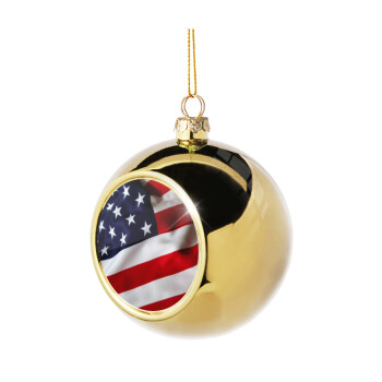 USA Flag, Golden Christmas tree ball ornament 8cm
