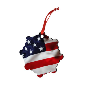 USA Flag, Christmas ornament snowflake wooden 7.5cm