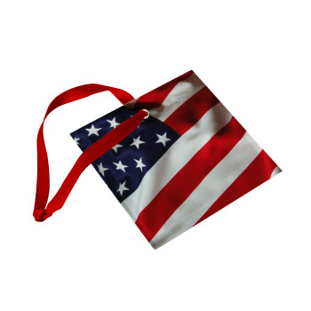 USA Flag, Χριστουγεννιάτικο στολίδι γυάλινο τετράγωνο 9x9cm
