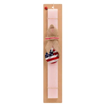 USA Flag, Easter Set, wooden keychain & scented flat Easter candle (30cm) (PINK)