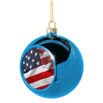 USA Flag, Blue Christmas tree ball ornament 8cm