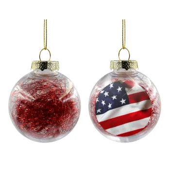 USA Flag, Transparent Christmas tree ball ornament with red filling 8cm