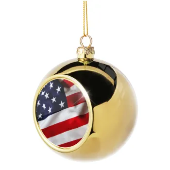 USA Flag, Golden Christmas tree ball ornament 8cm