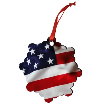 USA Flag, Christmas ornament snowflake wooden 7.5cm
