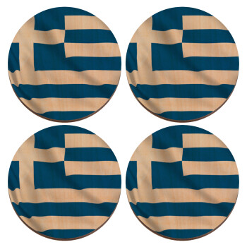 GREEK Flag, ΣΕΤ x4 Σουβέρ ξύλινα στρογγυλά plywood (9cm)