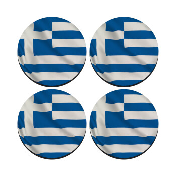 GREEK Flag, SET of 4 round wooden coasters (9cm)