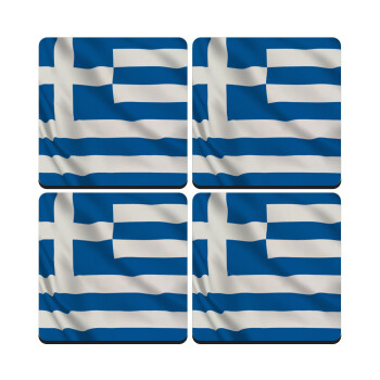Σημαία Ελλάδας, ΣΕΤ 4 Σουβέρ ξύλινα τετράγωνα (9cm)