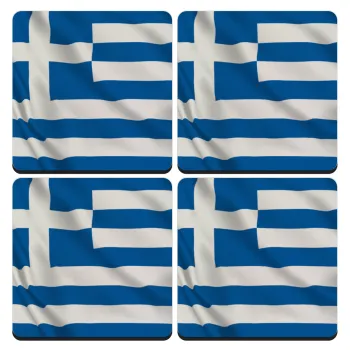 Σημαία Ελλάδας, ΣΕΤ 4 Σουβέρ ξύλινα τετράγωνα (9cm)