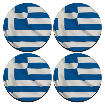 Σημαία Ελλάδας, ΣΕΤ 4 Σουβέρ ξύλινα στρογγυλά (9cm)