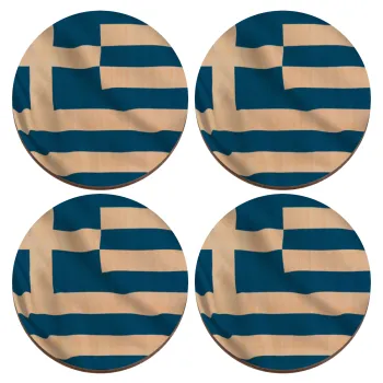 Σημαία Ελλάδας, ΣΕΤ x4 Σουβέρ ξύλινα στρογγυλά plywood (9cm)