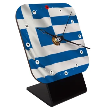 GREEK Flag, Quartz Wooden table clock with hands (10cm)