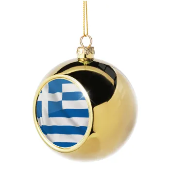 GREEK Flag, Golden Christmas tree ball ornament 8cm