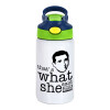 The office Michael That's what she said, Children's hot water bottle, stainless steel, with safety straw, green, blue (350ml)