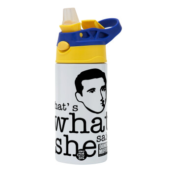 The office Michael That's what she said, Παιδικό παγούρι θερμό, ανοξείδωτο, με καλαμάκι ασφαλείας, πράσινο/μπλε (360ml) BPA FREE