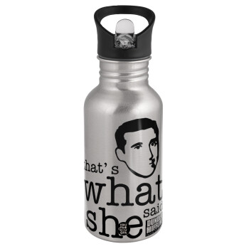 The office Michael That's what she said, Water bottle Silver with straw, stainless steel 500ml