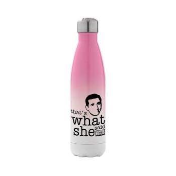 The office Michael That's what she said, Metal mug thermos Pink/White (Stainless steel), double wall, 500ml