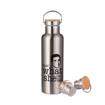 The office Michael That's what she said, Stainless steel Silver with wooden lid (bamboo), double wall, 750ml