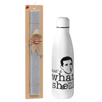 The office Michael That's what she said, Easter Set, metallic stainless thermos bottle (500ml) & scented flat Easter candle (30cm) (GRAY)