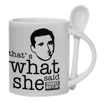 The office Michael That's what she said, Ceramic coffee mug with Spoon, 330ml (1pcs)