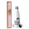 Easter Set, metallic stainless steel water bottle (750ml) & scented flat Easter candle (30cm) (PINK)