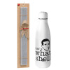 Easter Set, metallic stainless thermos bottle (500ml) & scented flat Easter candle (30cm) (GRAY)