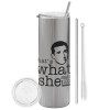 Tumbler stainless steel Silver 600ml, with metal straw & cleaning brush