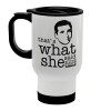 The office Michael That's what she said, Stainless steel travel mug with lid, double wall (warm) white 450ml
