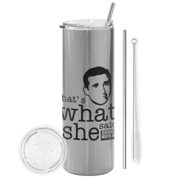 The office Michael That's what she said, Eco friendly stainless steel Silver tumbler 600ml, with metal straw & cleaning brush