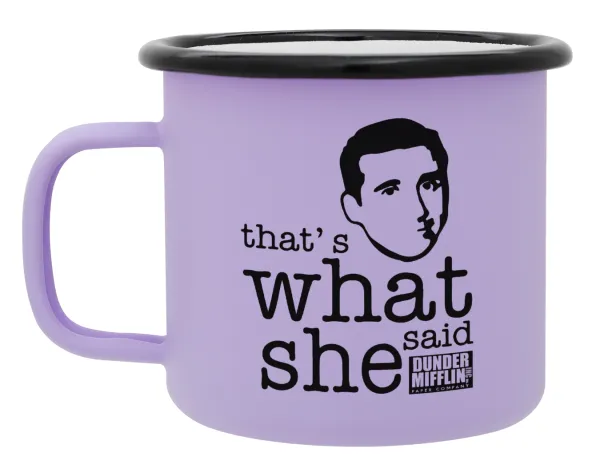 The office Michael That's what she said — Metal enamel mug, matte light pastel purple, 360ml