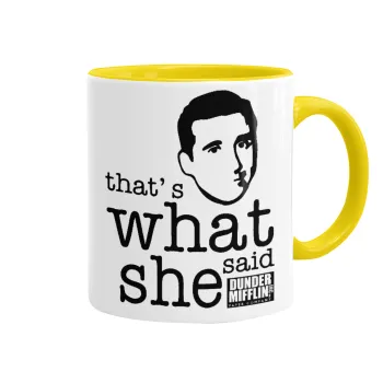 The office Michael That's what she said, Κούπα χρωματιστή κίτρινη, κεραμική, 330ml