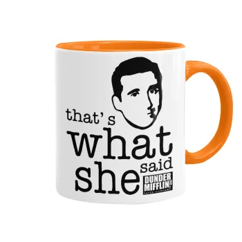 The office Michael That's what she said, Κούπα χρωματιστή πορτοκαλί, κεραμική, 330ml