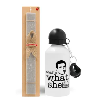 The office Michael That's what she said, Easter Set, metallic aluminum water bottle (500ml) & aromatic flat Easter candle (30cm) (GRAY)