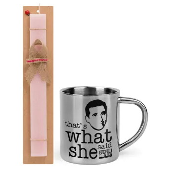 The office Michael That's what she said, Easter Set, metallic thermal cup (300ml) & aromatic flat Easter candle (30cm) (PINK)