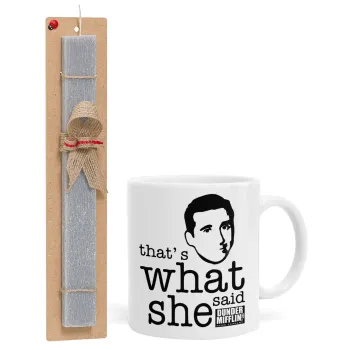 The office Michael That's what she said, Easter Set, Ceramic Cup (330ml) & Easter aromatic flat candle (30cm) (GRAY)