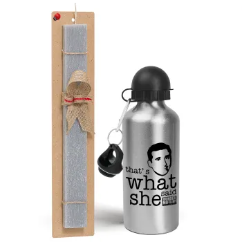 The office Michael That's what she said, Easter Set, metallic silver aluminum water bottle (500ml) & aromatic flat Easter candle (30cm) (GRAY)