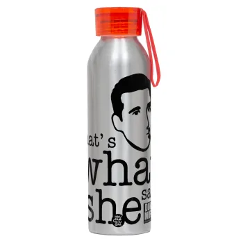 The office Michael That's what she said, Αλουμινένιο Αθλητικό Μπουκάλι 650ml – Ασημί με Κόκκινο Καπάκι και Λουράκι Σιλικόνης