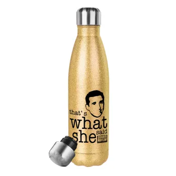 The office Michael That's what she said, Glitter gold stainless steel thermos bottle, double-walled, 500ml